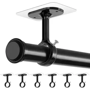 No Rod Brackets, (6 Pack) Ceiling Self Rod Holder No Screw, 1.2" Dia Rods for Bedroom