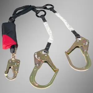 UnitySafe Blue Steel Force Deux Lanyard Dual-Class Lanyard with Tie-Back Heavy-Duty Steel Rebar Hooks ANSI Z359.13-2021 Compliant