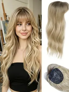 Wavy Clip-In Hair Topper with Bangs | Blonde Synthetic Hair for Women | 100% Premium Kanekalon | Instant Volume Boost for Thinning Hair, Style Upgrade