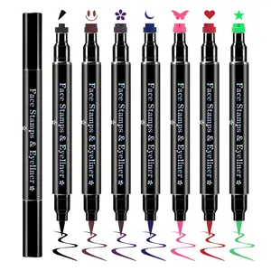 7 Color Double-Headed Liquid Eyeliner Stamp Pencil Set, Winged Eyeliner Stamp Pen for Women, Long-Lasting Heart Flower Star Design
