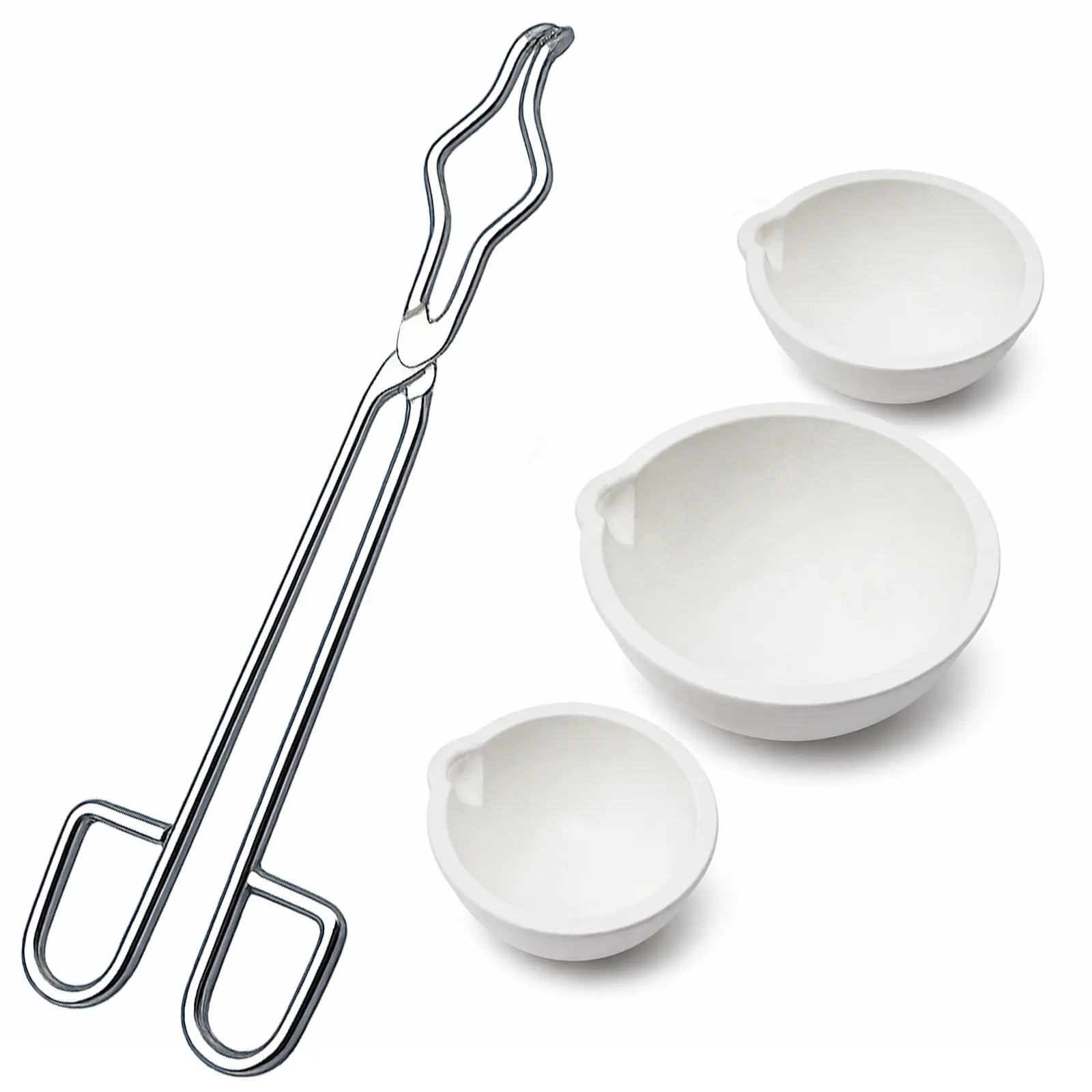 Ceramic Crucible Bowl Set with Crucible Tongs, Metalsmithing Jewelry Tool for Gold, Silver, Copper Melting, Pouring and Casting Prep