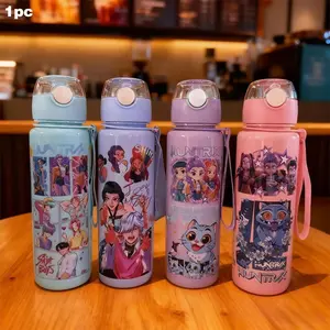 K-Pop Ghost Hunter Water Bottle 700ML, Cute Anime Style Tumbler with Straw & Lid, Leakproof Portable Drinkware, Perfect Gift for Kpop Fans