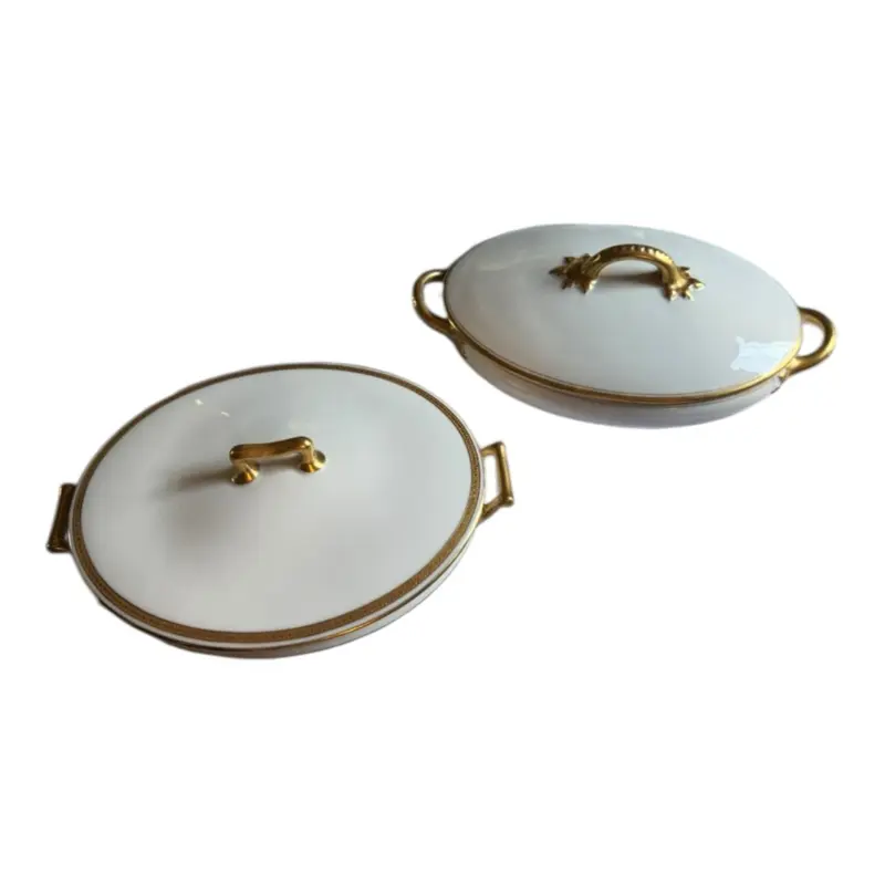 Haviland Limoges Porcelain Covered Serving Dishes with Gold Handles and Elegant Design for Formal Dining