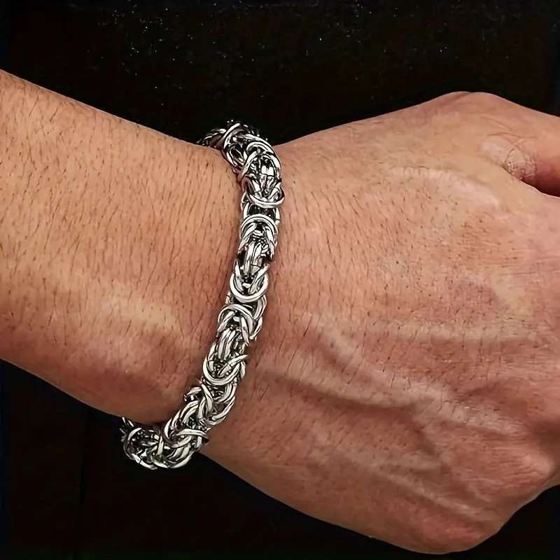 Vintage Braided Titanium Steel Bracelet for Men - Hip Hop Minimalist Chain Style, Durable Stainless Steel Handmade Link Brace