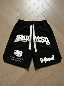 New Summer Men's Suede Shorts, American Casual Versatile Letter Print, Trendy Fitted Short Pants, Perfect for Daily Wear Clothes