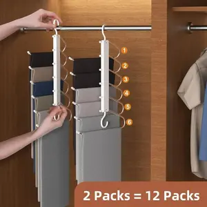 6-Layer Space-Saving Pants Hanger, Anti-Slip Multifunctional Rack for Jeans & Trousers,home essentials,home items organizer