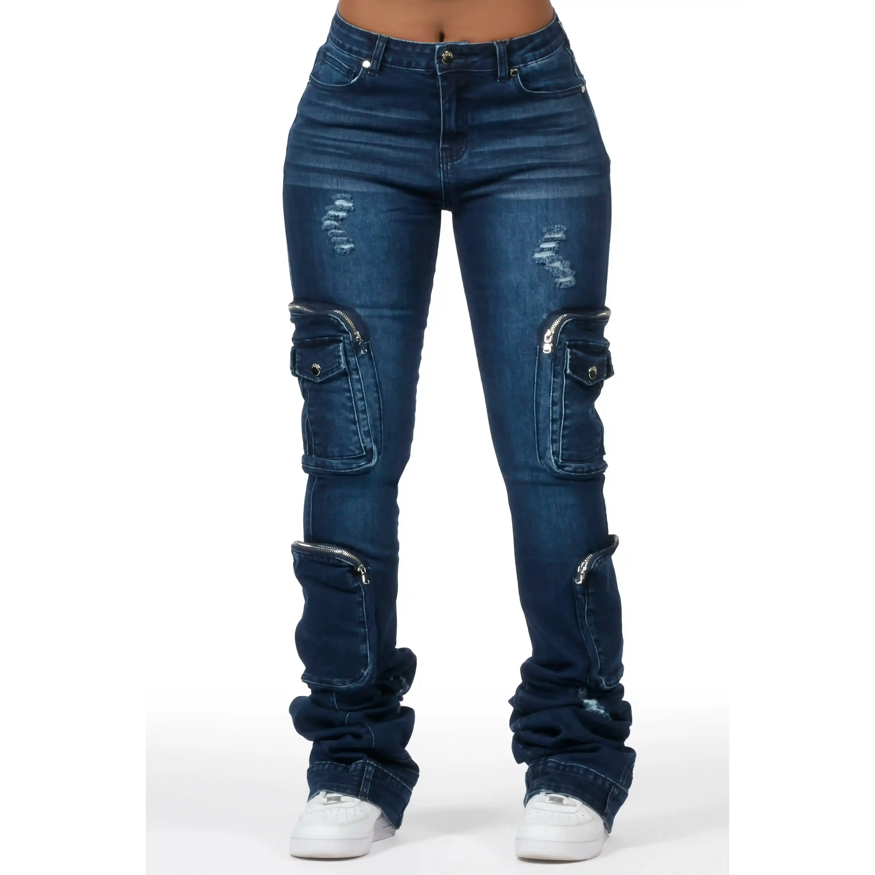 Alisson Dark Wash Cargo Super Stacked Jean Alisson Dark Wash Cargo Super Stacked Jean