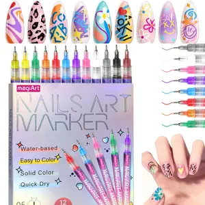 12 Color Nail Care Acrylic Paint Pen for Nail Painting, 1Box DlY Quick Drying Dot Flower Hook Pen, Daily Use Nail Art Marker Pen, Manicure Tool for Women & Girls, Nail Design Pen, Nail Care Manicure Polish Cosmetic
