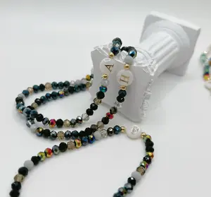 Personalized Bead Bracelet, Customize Initials, Initial Bracelet with Small Crystal Beads, Black Beads, Gift for Her, Birthday Gift