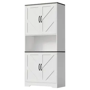 70" Tall Farmhouse Kitchen Pantry Cabinet,Freestanding Chipboard Storage Cupboard with 4 Doors,3 Adjustable Shelves,Dining Room, Living Room, Office