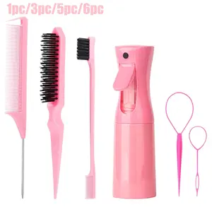 This 6/5/3/1 hair styling kit includes a rat-tail comb, an edge comb, a spray bottle, and some hair tie tools, perfect for creating sleek slicked-back hair, braids, ponytails, wig styles, and everyday hair care, Hair Styling Set