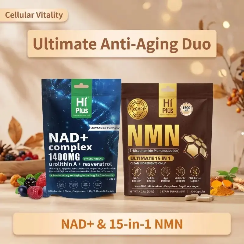 HiPlus NAD+ & NMN Wellness Bundle | Liquid Liposomal NAD Drink with Urolithin A 1400mg + NMN Complex 1500mg Capsules with CoQ10 & Resveratrol | Daily Wellness Support