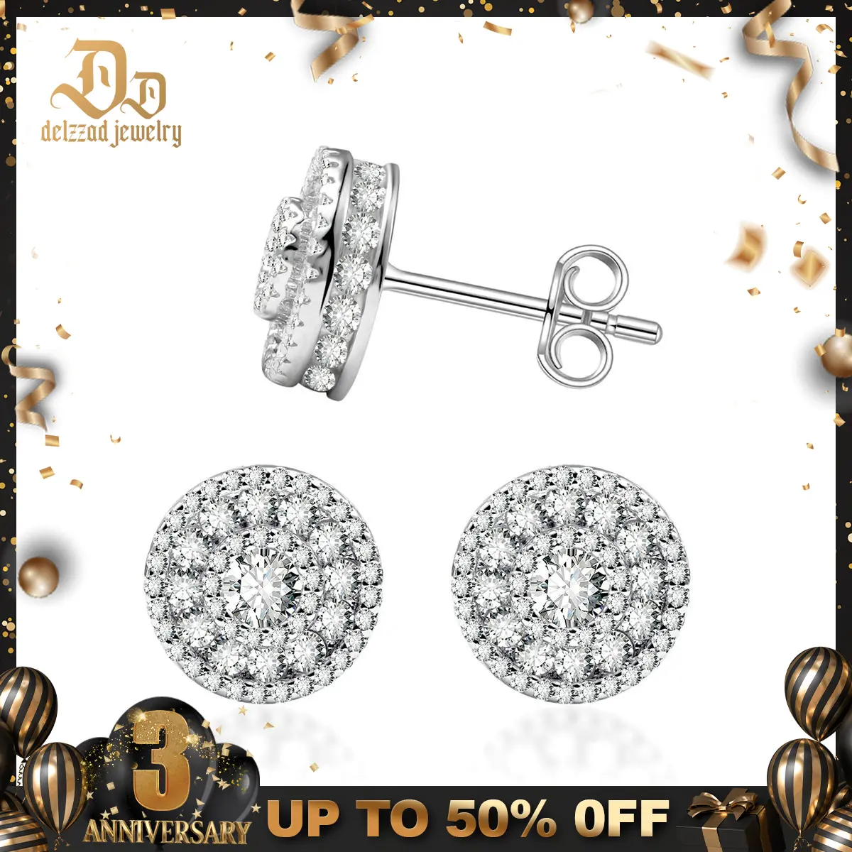 Delzzad S925 Hip Hop Bling Out Circular Stud Earrings Lab-Created Moissanite Stud Earring Moissanite Jewelry Perfect Birthday Mother’s Day Christmas Gift for Men Women Wedding Set