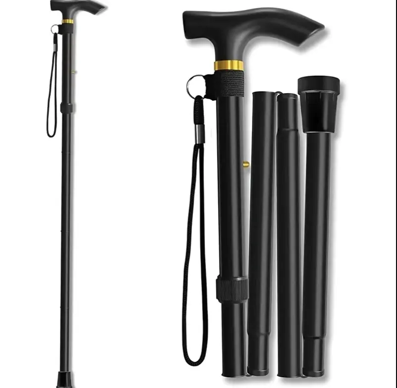 Adjustable Aluminum Handle Grip Hiking Stick - Folding, Lightweight Collapsible Travel Cane with Non-Slip Rubber Base, Mother/Father's Day Gift, Handle Grip Hiking Sticks summervibes campingessentials