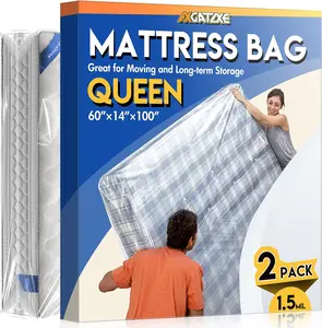 2PCS Plastic Mattress Bag for Moving Storage, Waterproof Mattress Cover, Mattress Protector for Moving Supplies - Queen Size (1.5MIL)