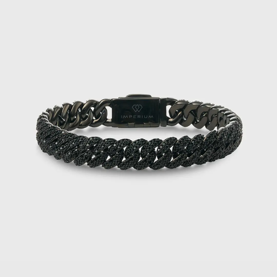Chunky Chain Bracelet for Adults, 10mm Iced Out Black Cuban Link with Sparkling CZ Lab Diamonds, Bold Classic Daily Fashion, Lab Diamonds Jewelry, Classic Wrist Accessory, Diamond Encrusted Bracelet