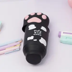 Large Capacity Cute Cat Paw Pen Case, Soft Silicone Pencil Box with Paw Print Pattern, Lightweight Storage for Students and Office, Multiple Colors Available