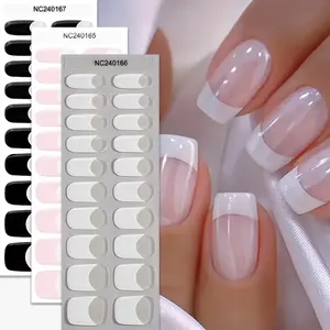 French Semi Cured Gel Nail Strips,1 Sheet Self Adhesive Gel Nail Full Wraps, Nail Supplies for Ladies Home DIY Nail Tips Art