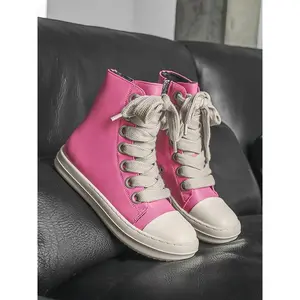 Parent - Child Pink - Gray High - Top Canvas Shoes, Trendy Street Style, Canvas - spliced Material, Eye - catching & Comfortable, Ideal for Parent - Child Personalized Outfits & Street Outings