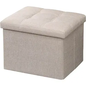 Beige Ottoman with Storage,Foot &  Rest Stools Small Cute Stool Short Bench Folding Ottomans Square Footstools for Shoe Living Room Under Desk Outdoor RV Camper Each Space Storage