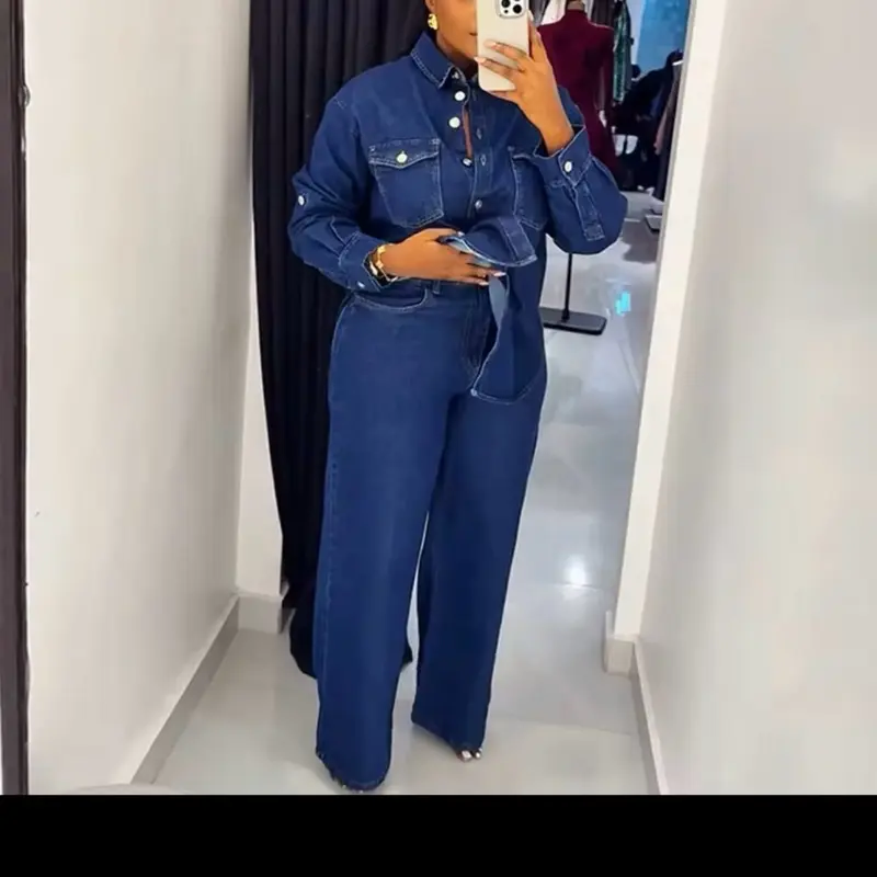 24k Holiday Two Pieces Women Denim Set, Vacation Jean Set Plus Size with Top and Skirt - Comfort, Suits, Womenswear, Clothes