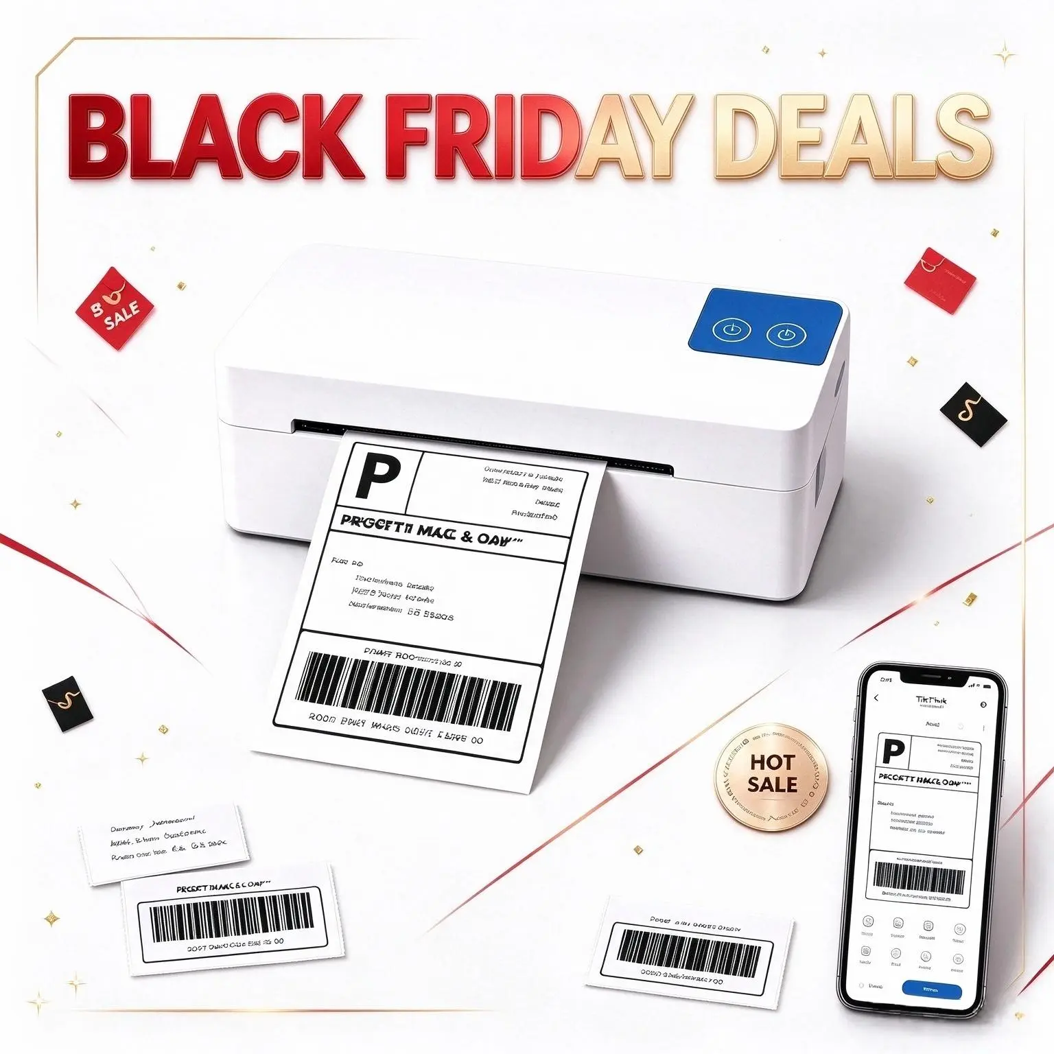 Wireless Bluetooth Thermal Label Printer, Inkless Monochrome Printer, 203 DPI Fast Clear Prints, 50 Sheets, Detailed Setup, Compatible with iOS, Android, Windows, Mac, PC, Works with Etsy & USPS, Batteries Included, Perfect Christmas Gift,techvibes