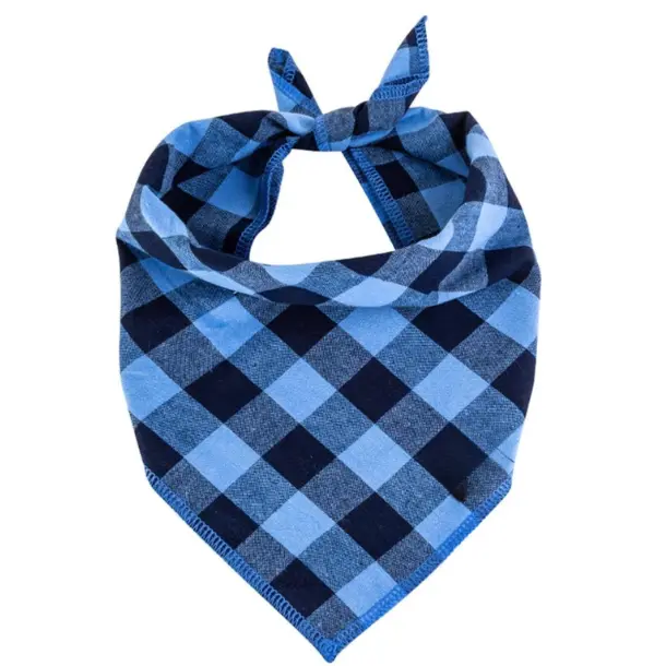 Boy Dog Bandana Large- Blue Black Dog Scarf Buffalo Plaid Printing Adjustable Bib Handkerchief Accessories for Medium Large Dogs (L)