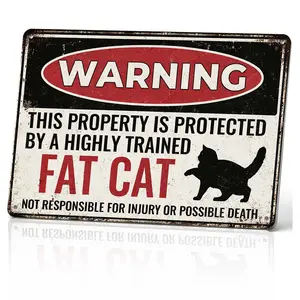 Vintage Fat Cat Warning Metal Sign - Retro Aluminum Plate Wall Art, 8x12 Inch, Humorous Home Decor For Kitchen, Coffee Shop, Or Club, Durable Aluminum Material, Easy To Hang, Cat Decor, Perfect For Room Decor