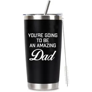 New Dad Gifts For Expecting Dad to be Father’s Day First Time Gifts 20oz Black Insulated Stainless Steel Tumbler Cup Birthday Baby Shower Gender Reveals Presents Christmas Gift Ideas 20 OZ Stainless Steel Tumbler