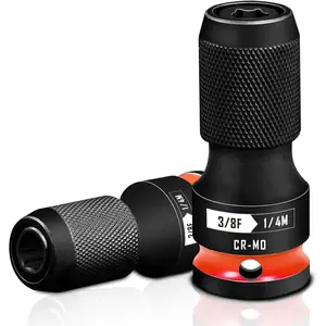 2 count Quick Release Impact Bit Holders 3/8-Inch Square Drive to 1/4-Inch Hex Socket Adapter, CR-MO Steel, Red