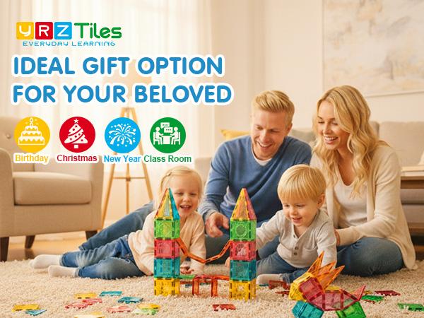 YRZtiles 106 Pcs Magnetic Tiles,Magnet Building Blocks Construction Stacking Educational Toy Creative Playboard for Kids Baby Child Ages 3+