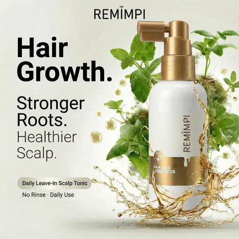 REMIMPI Scalp Treatment Tonic for Thinning Hair, Daily Leave-In Scalp Care with Ginger, Ginseng & Biota Extracts, Helps Reduce Shedding & Support Fuller-Looking Hair, Botanical Hair Serum for Weak Roots & Oily Scalp, Lightweight Non-Greasy Formula