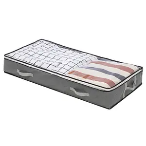 Underbed Storage Organizer with Double Zipper for Bedding Comforter Pillows and Clothes, Space Saving Drawer Design Slide Under Bed, Dust Proof Fabric Box to Keep Your Items Neat and Tidy, Gray Color