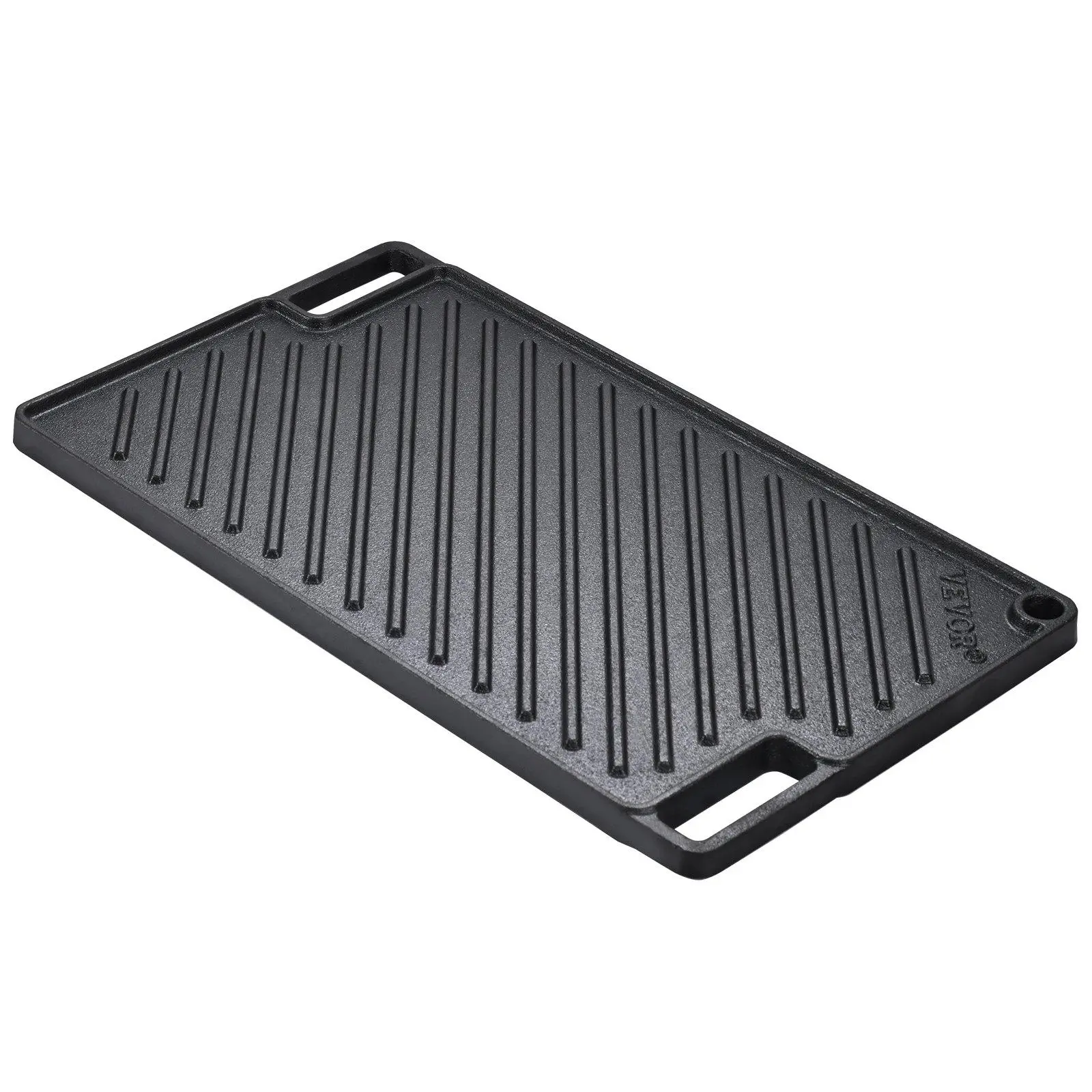 【Summerfinds】VEVOR Portable Pre-Seasoned Thick Cast Iron Reversible Grill-Griddle Skillet, 9.7"x16.7" Rectangular Double Burner Non-Stick Cookware, Textured User-Friendly Design, Handled for BBQ Gas Grill