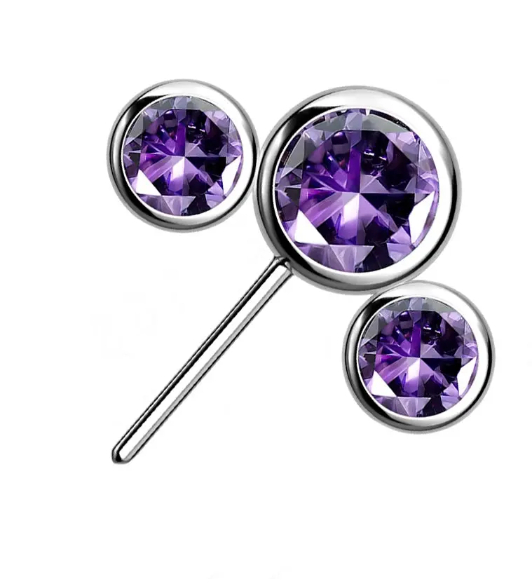 Triple Purple CZ Titanium Side Facing Threadless Top