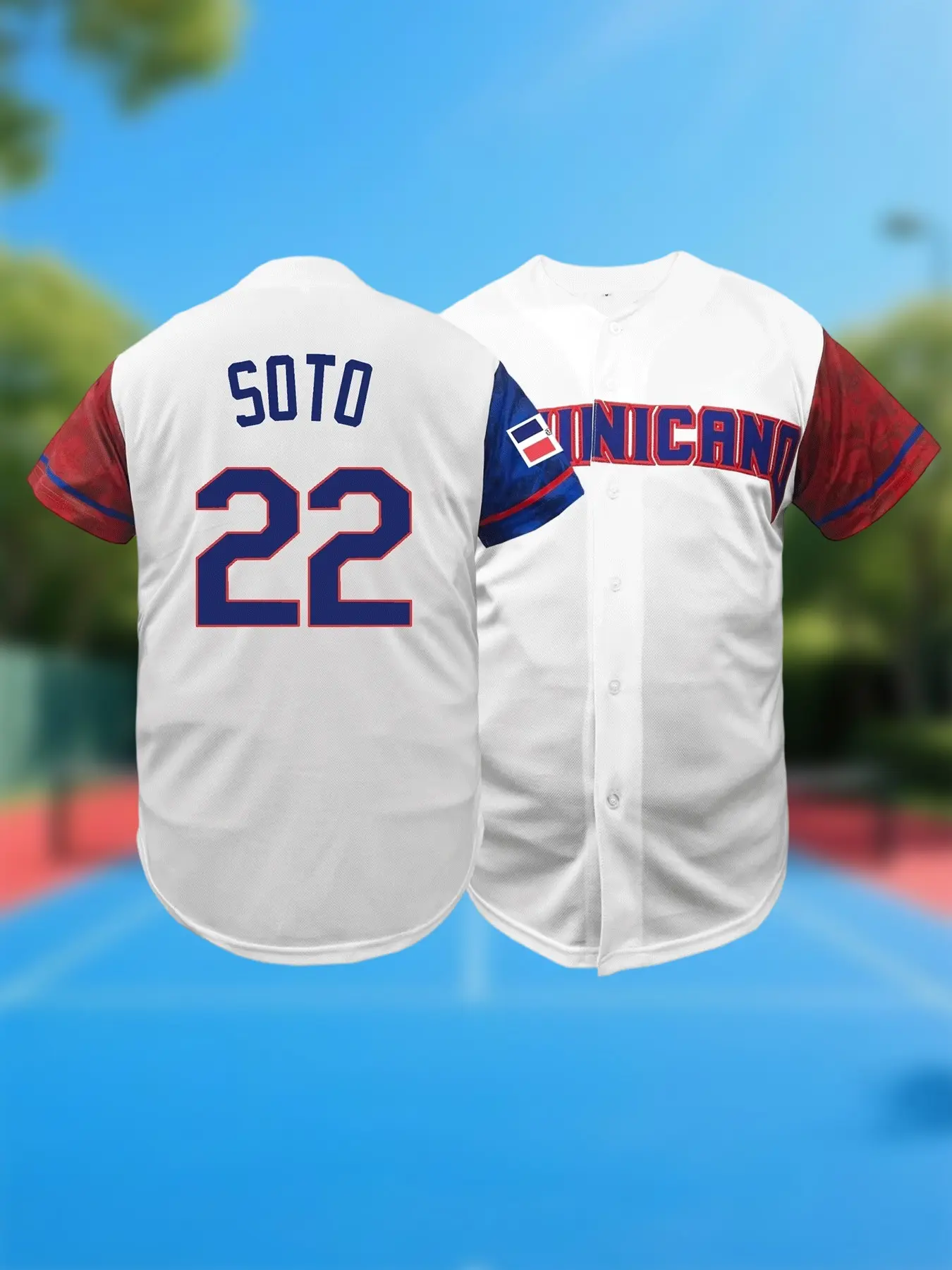 Dominican #22 High-Quality Embroidered Casual Baseball Jersey Shirt, V-Neck Loose Fit Breathable Sportswear Clothing, Athletic Tops, Embroidery Sportswear, Unisex All Season Wear