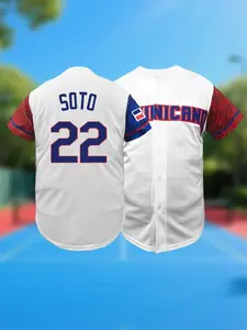 Dominican #22 High-Quality Embroidered Baseball Jersey Shirt, V-Neck Loose Fit Breathable Sportswear Clothing, Unisex All Season Wear