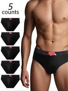 5-Pack Men's Solid Color Fashion Briefs, Breathable Classic Regular Fit Underwear, Comfortable and Smooth Triangle Shorts, All-Season Apparel Men's Underwear Set, Daily Briefs Set, Soft Comfy Brief