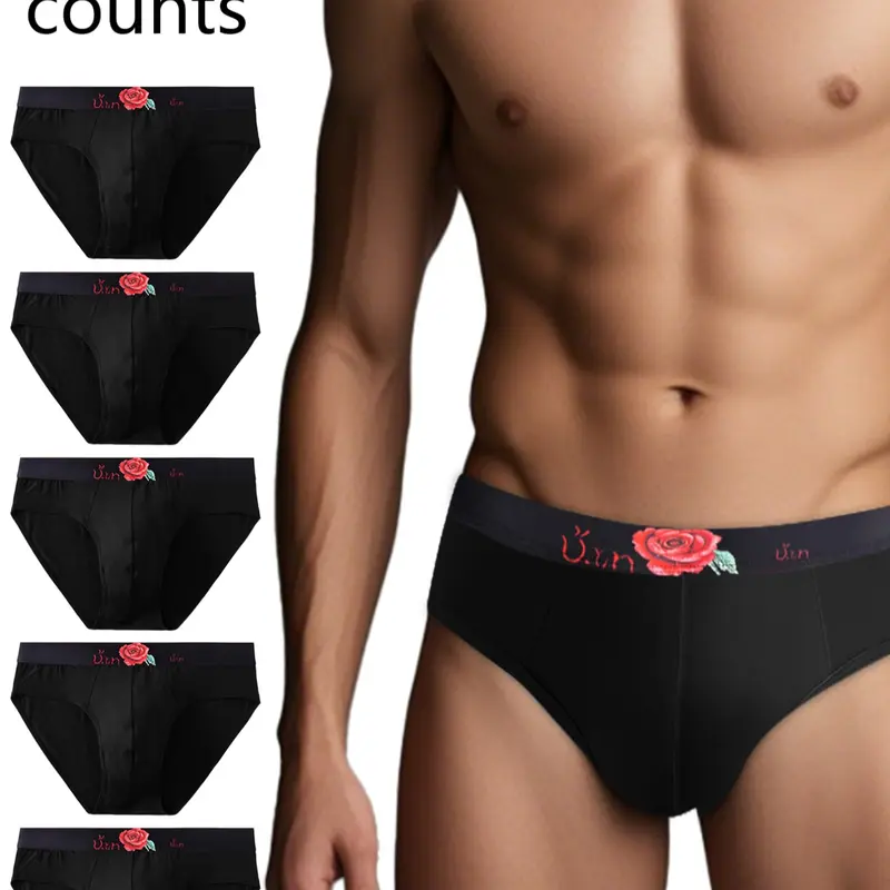 5-Pack Men's Solid Color Fashion Briefs, Breathable Classic Regular Fit Underwear, Comfortable and Smooth Triangle Shorts, All-Season Apparel Men's Underwear Set, Daily Briefs Set, Soft Comfy Brief, Daily Casual Style Underwear