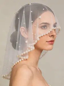 Elegant Sheer Pearl Veil, Fascinator Veil, Face Veils, Vintage Pearl Wedding Headpiece, Classic Single Layer Short Veil, Perfect for Weddings, Valentine's Day, Easter
