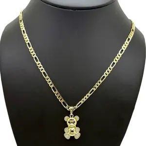 14K Laminated High Quality Baby Bear Pendant with Figaro Chain 22 Inch 4mm Wide Necklace Jewelry