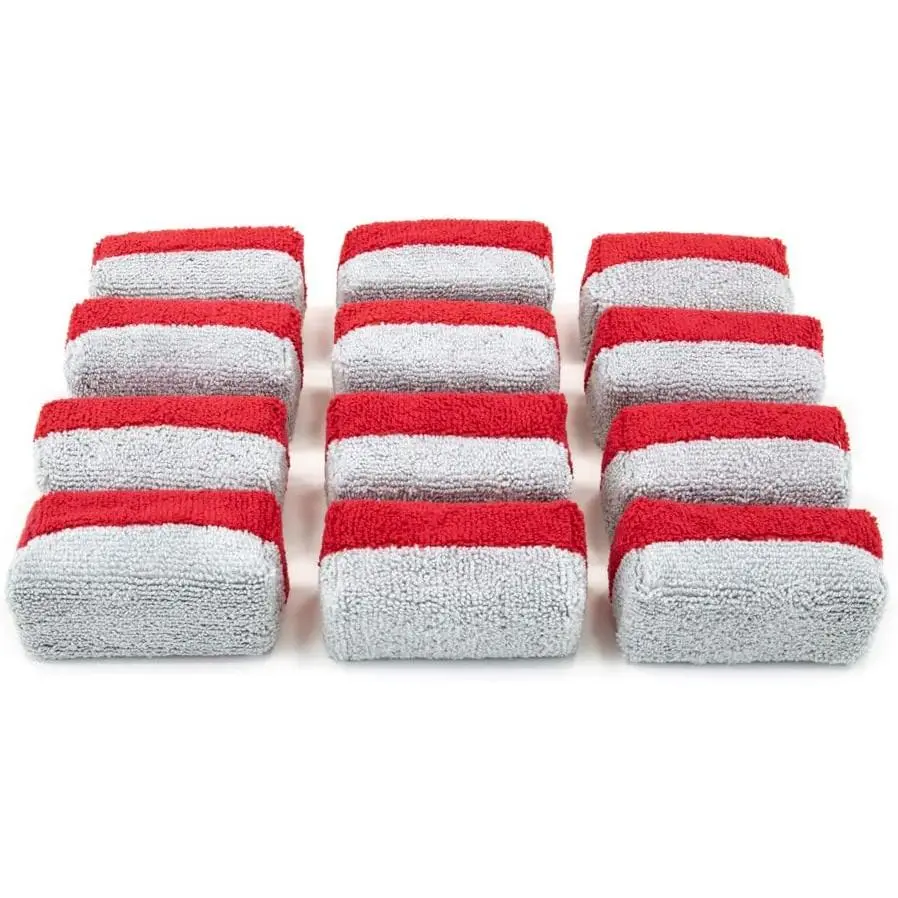 12 Pack Mini Terry Cloth Car Ceramic Coating Applicator Sponge with Plastic Shield for Even Coating & Coating Product Savings, Red/Gray (with Manufacturer Warranty)
