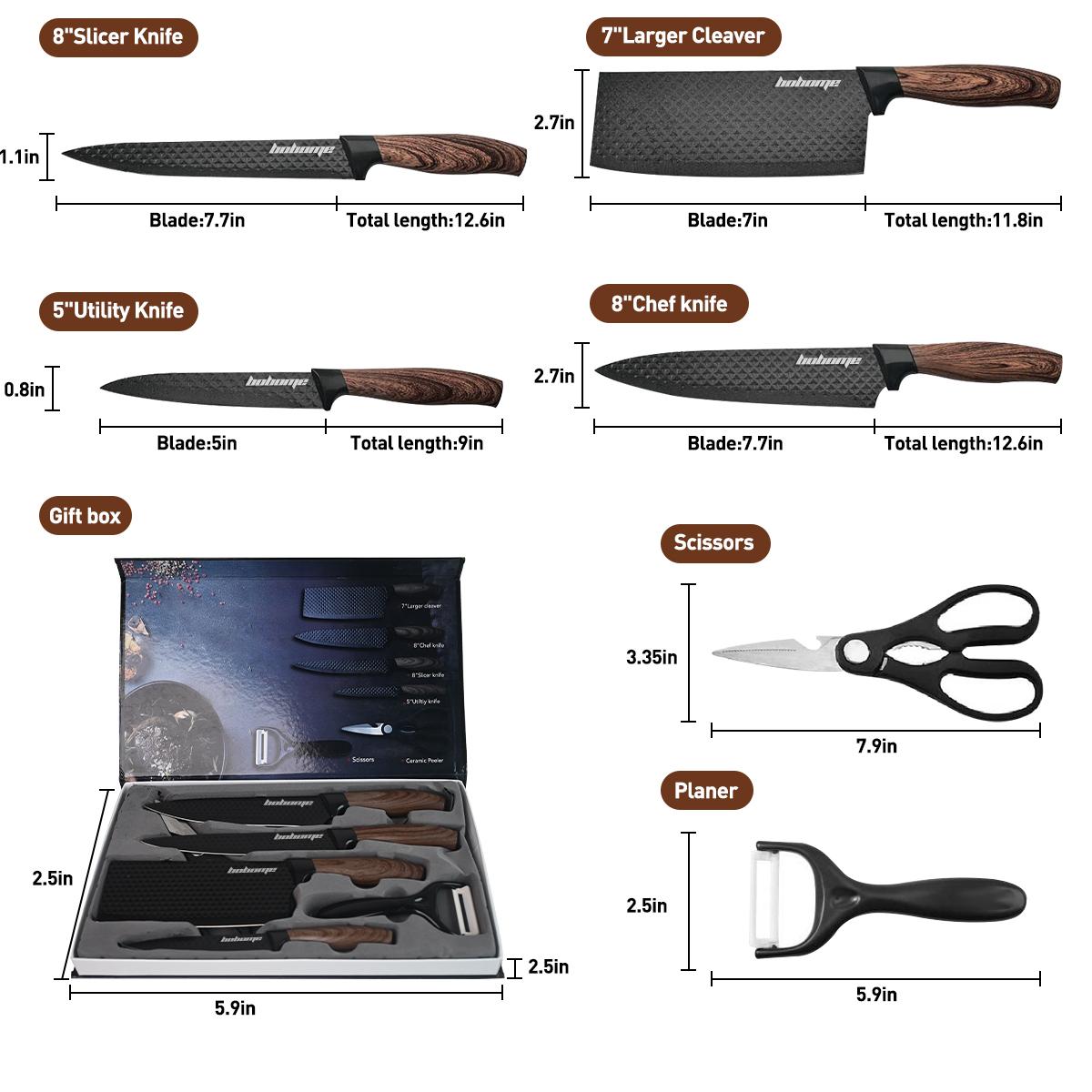 6 Piece Kitchen Knife Set - Stainless Steel Ultra Sharp Chef Knife Set, Anti-Rust Non-stick, Ergonomic Wood Handle - Aesthetic Kitchen Knives,Knife Block Wooden for Kitchen, Perfect Christmas,Thanksgiving Gift