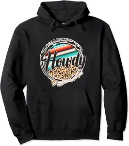 HOWDY - Leopard Cow Pattern Serape Print Cowgirl Rodeo Mommy Pullover Hoodie - Rivkafia Shop 48B0BF63RV9W
