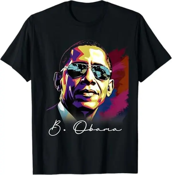 Women's 100% Cotton Short-Sleeve Fashion T-Shirt, Unisex Casual Sports Top with 4th of July Barack Obama President Portrait Patriotic Design, Natural, Fabric, Graphic, Round Neck, Streetwear, Shortsleeve, Soft, Regular Fit, Comfortable, Tshirt, Casual Wea