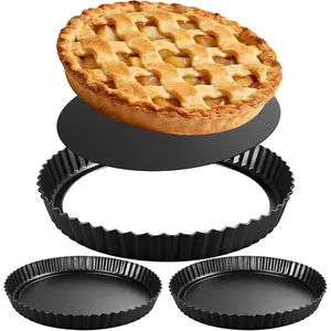 Tart Pan 2 Pack 9Inch Non-Stick Carbon Steel Pie Pan Tart Pans with Removable Bottom Perfect Molds for Making Quiches Brownies Fruit Tarts with Grooved Edges