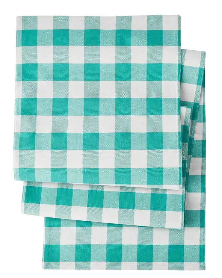The Pioneer Woman Teal Tone Checkerboard Print Linen Kitchen Table Runner - Rectangle, Non-Customised, Stain Resistant, Easy-Clean, Machine Wash Household Textile for Modern Home Decor, Dining Room Decor