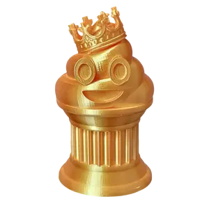 Znet3D King Poop Emoji Trophy - 6" Tall Handmade Novelty Award w/Additive Manufacturing, Solid Silk Gold Design, Crowned Poop Emoji on Column Pillar - Hilarious & Unique Gift, Award or Prize