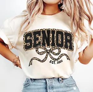 Comfort Colors Leopard Print Senior With Bow Shirt, Trendy Class of 2026 Tee, Cute Senior Year Outfit, Preppy Graduation Shirt, Fall Back to School Tee