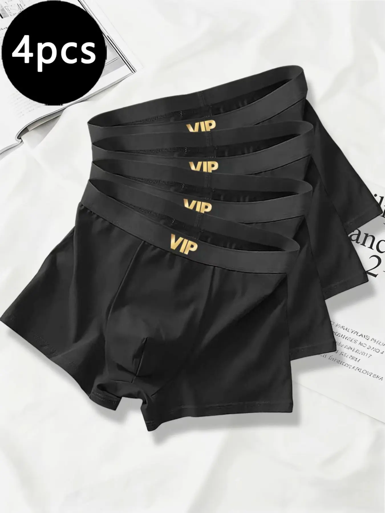 Men's Simple Waistband Vip Print Briefs (4 Pack), Stretchy Boxer Briefs, Comfortable Fitted Casual Style Underwear for Daily Sports Training